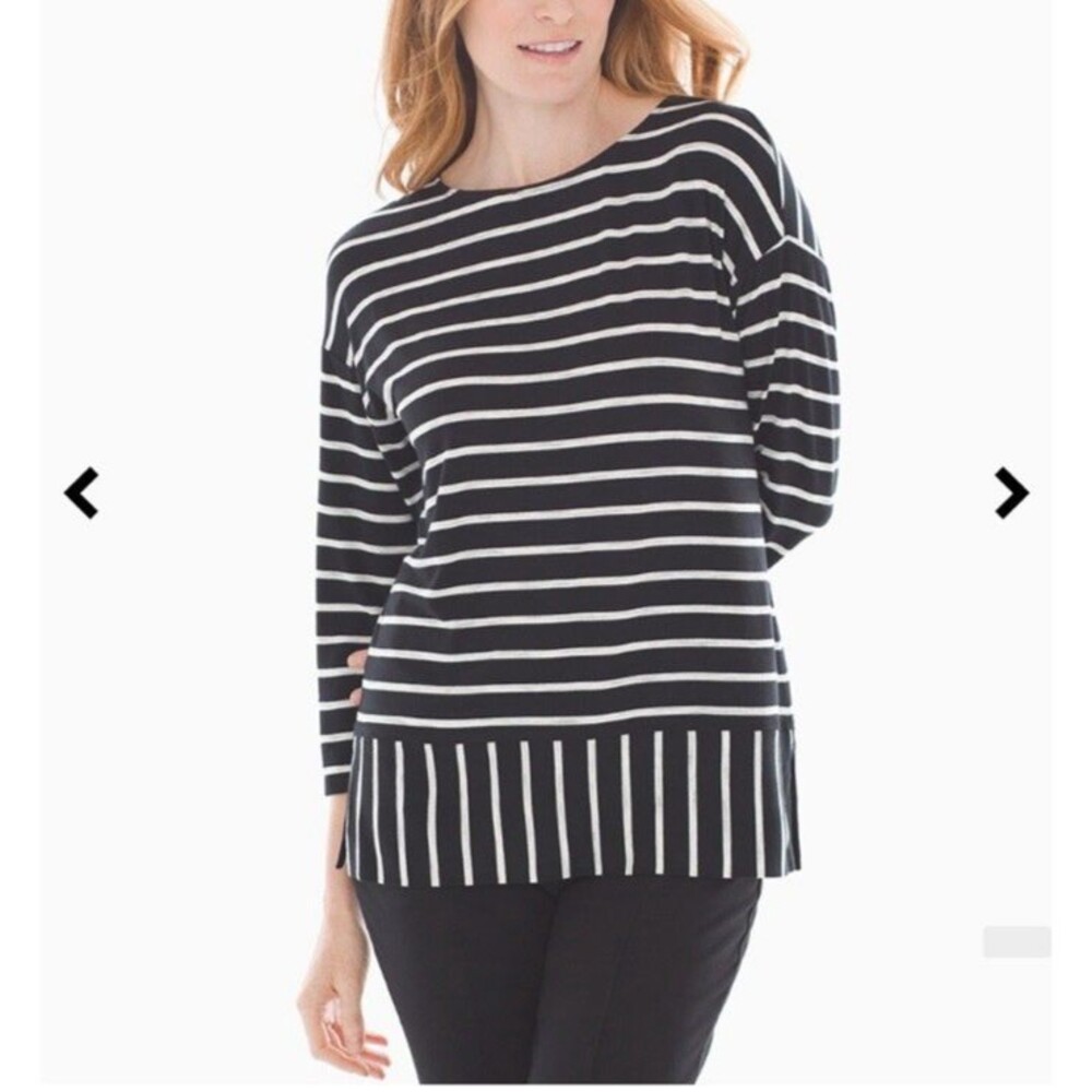 Soma Womens Boatneck Top Quiet Stripe Black Marble 3 /4 Sleeve Size Medium